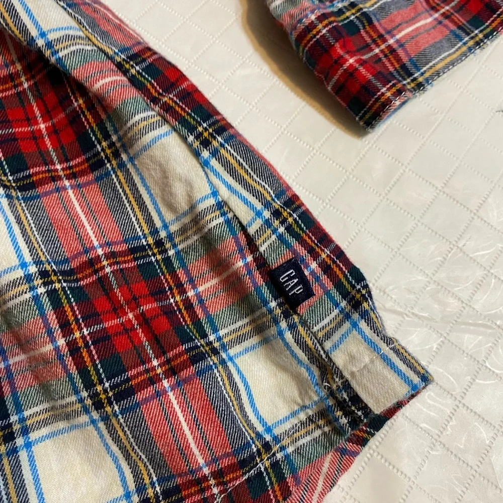 GAP Red Plaid Button Down Shirt Dress with Black Leggings 4/5 girls
